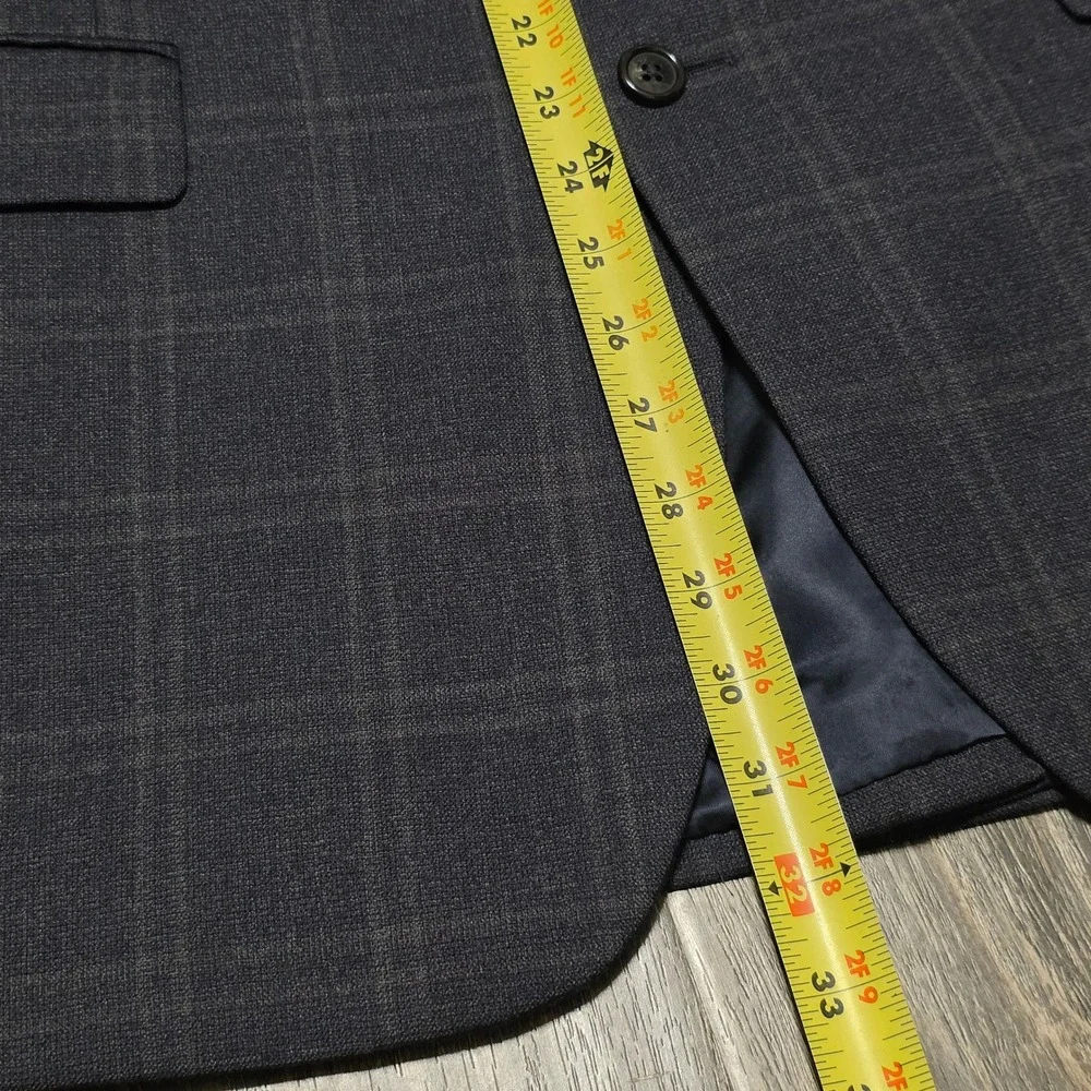 Jos. A. Bank Signature Collection Navy Blue Wool Windowpane Plaid Blazer 42L